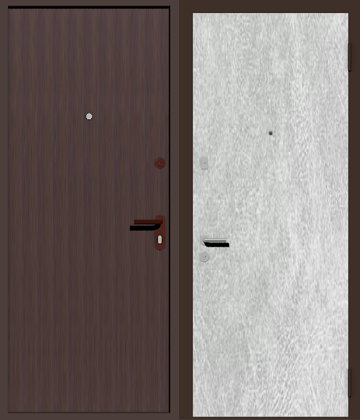 дверь металлическая дешевая с отделкой винилискожей коричневой снаружи и белой изнутри